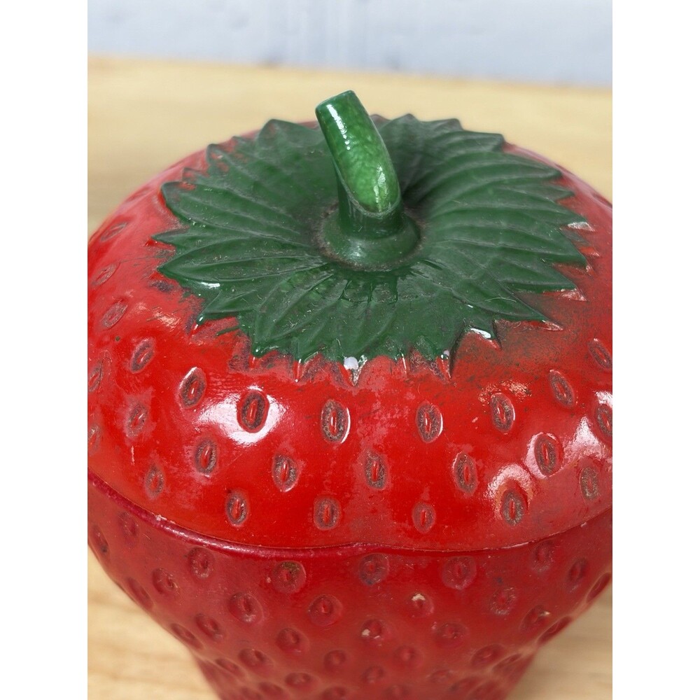 Hazel Atlas Jelly Jar Apple Strawberry Milk Glass Pair Lidded Jam Jar Vintage - Picture 15 of 15